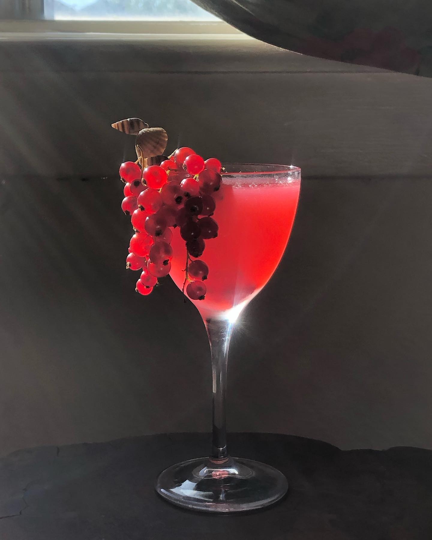 Red currant cocktail in stemmed glass